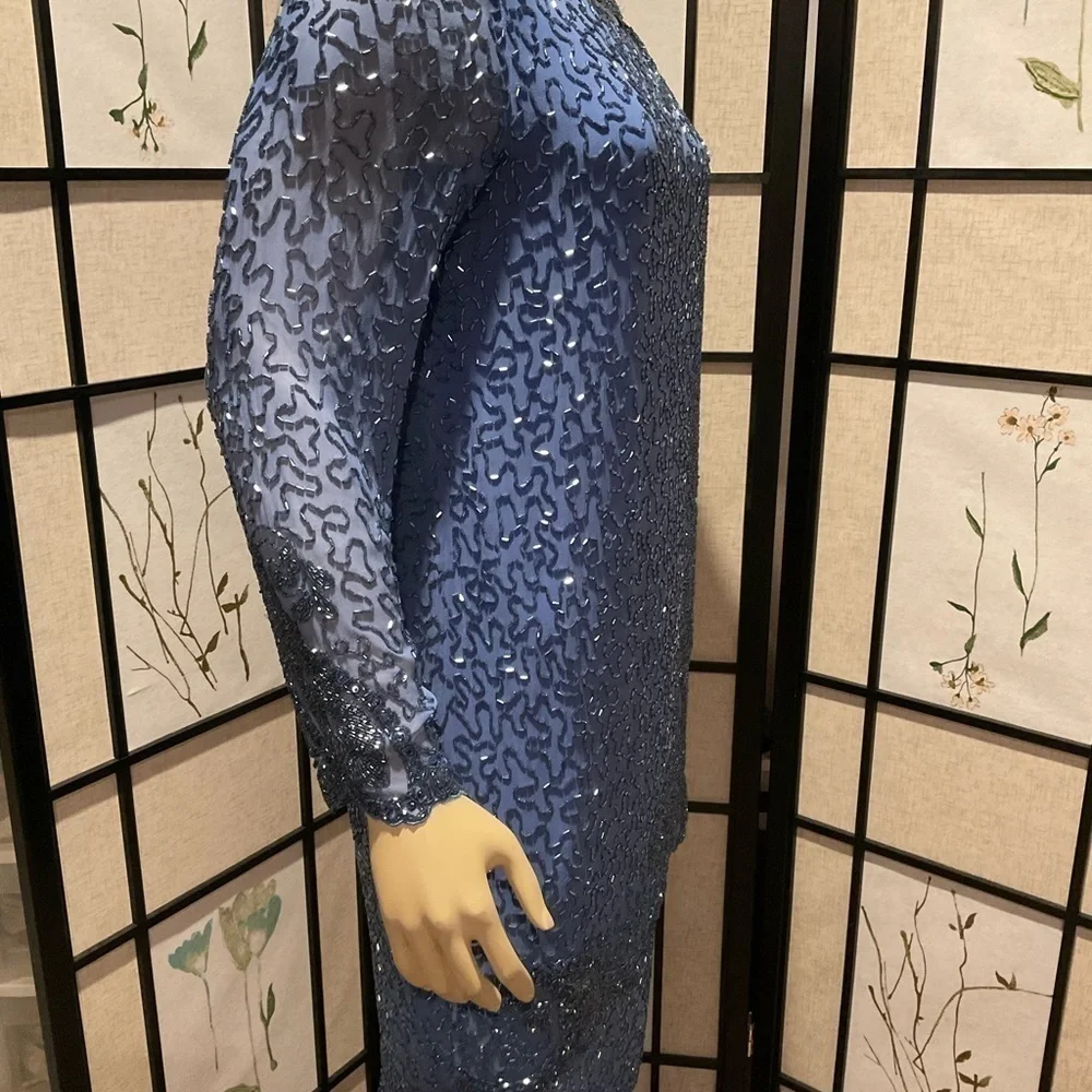 NITELINE by Della Roufogali Vintage 100% Silk Beaded Cocktail Dress Size 8